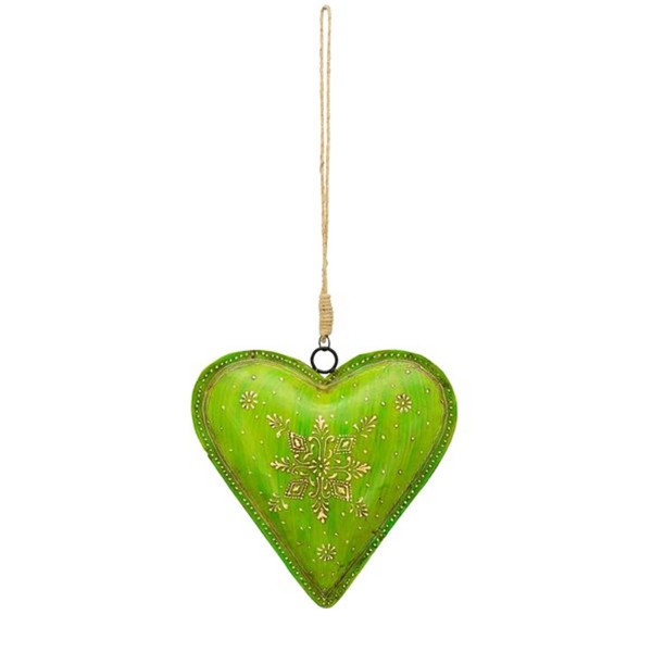 Herz grün mit Muster 25x24cm Metall Hänger