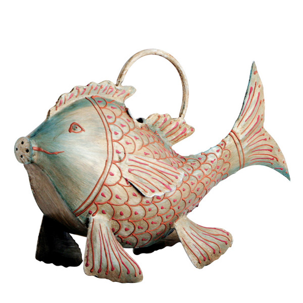 Deko Gießkanne Fisch, Metallfisch mit goldbraun-rot, 28cm