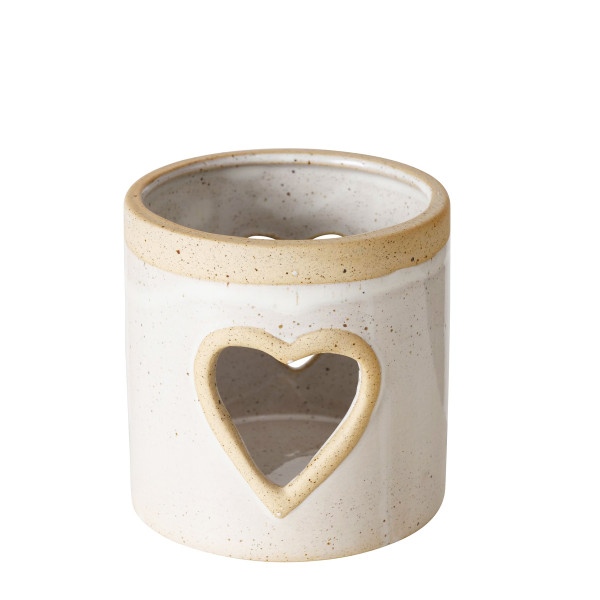 Windlicht Noomi mit Herz, Windlicht mit Farbrand, Steingut, naturtöne, 8cm, Boltze Home Collections