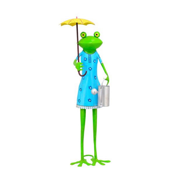Frosch mit Kleid Eimer und Regenschirm 58cm Metall