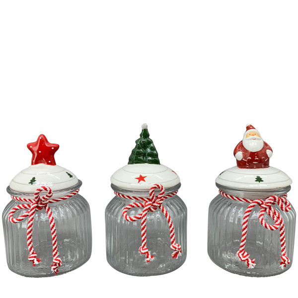 Vorratsdose Weihnachten, kleine Plätzchendosen aus Glas mit Stern, Tannenbaum oder Weihnachtsmann