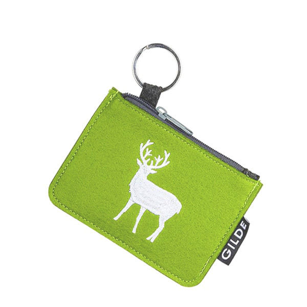 Schlüsseltasche Hirsch, Filztasche mit Schlüsselanhänger, grün, 11x8cm, Gilde