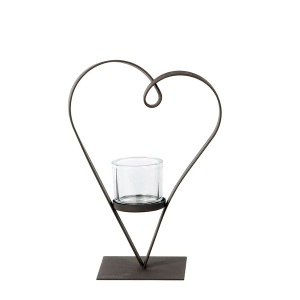 Deko Windlicht Herz Diana, geschwungenes Metallherz auf Fuß, 25cm, WMG Grünberger