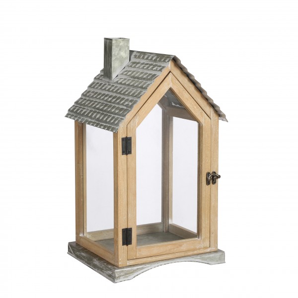 Holzlaterne, Haus mit Zinkdach, 45cm