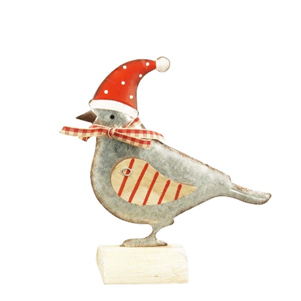 Vogel rote Flügel und Mütze 13cm Metall