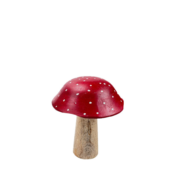 Deko Holzpilz, Fliegenpilz, natur/rot, breite Kappe, 15x13cm