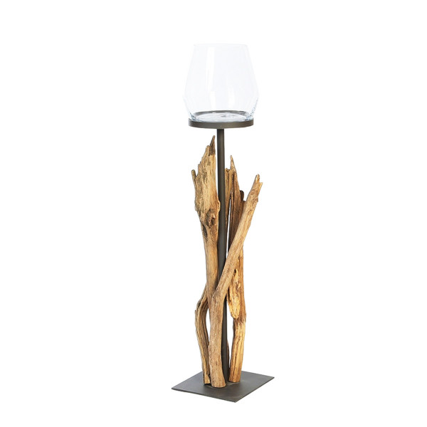 Holz Windlicht Raisa Naturholz, rustikales Eisenwindlicht mit Schwemmholz-Äste, 110cm, WMG Grünberge