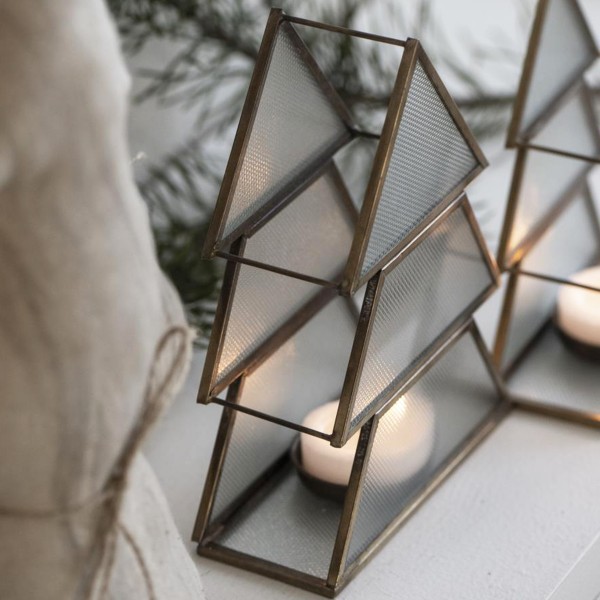 Teelichthalter Tannenbaum gold/Glas 15cm Ib Laursen