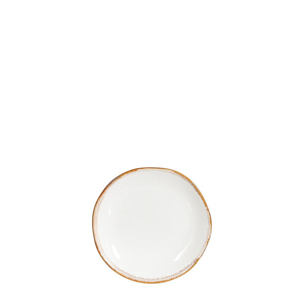 Keramik Unterteller, Tabo, handgefertigt, weiß, Rand braun, Ø14cm, Mica
