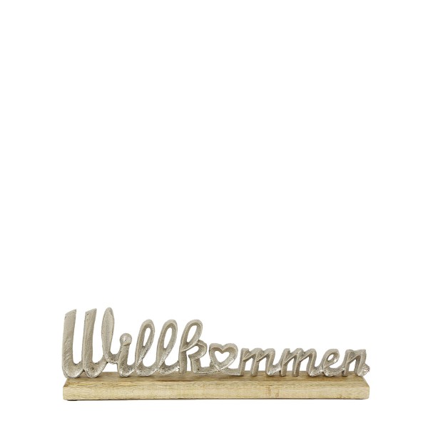 Schriftzug Willkommen Holz/Aluminium 35cm Aufsteller