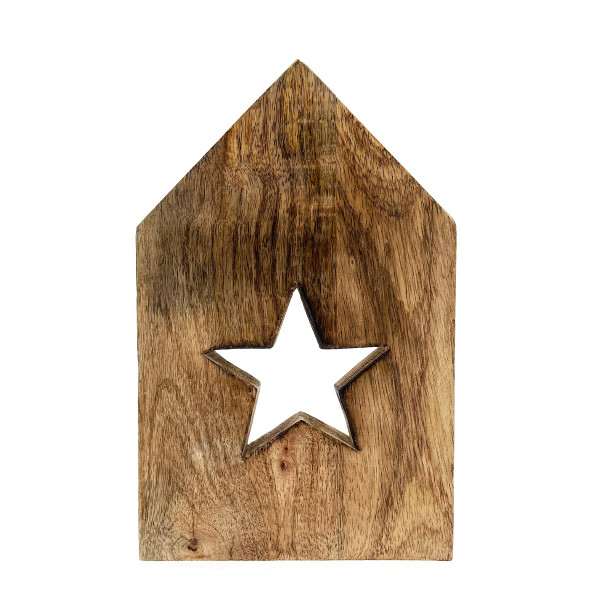 Deko Holzhaus, Haus mit Stern, 25x15cm, Mangoholz