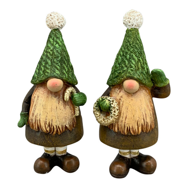 Deko Wichtel Gnom mit Kranz oder Zuckerstange, Weihnachts-Waldwichtel, 10cm