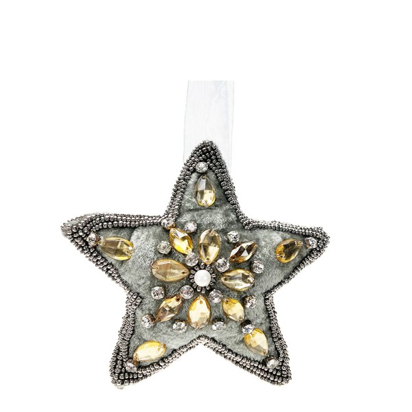 Stern Ornament und Straß grau 14cm Samt