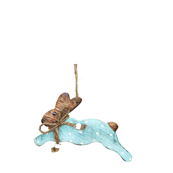 Holz Hase mit Punkte, blau, 15cm, Hänger