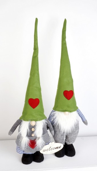 Wichtel "Linus und Mila", 84cm, stehend, grüne Filzmützen, Set/2